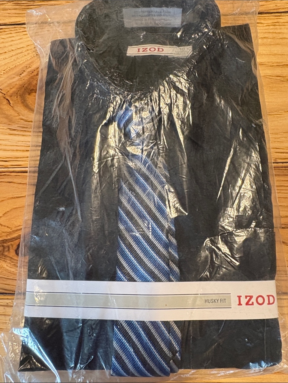 Izod Black Dress Shirt with Blue Striped Tie Set